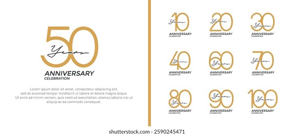 set of anniversary logo flat gold and black color on white background for celebration moment