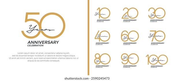 set of anniversary logo flat gold and black color on white background for celebration moment