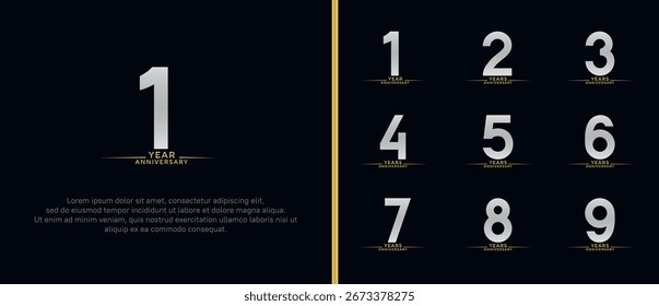 set of anniversary logo flat gold and silver color on black background for celebration moment