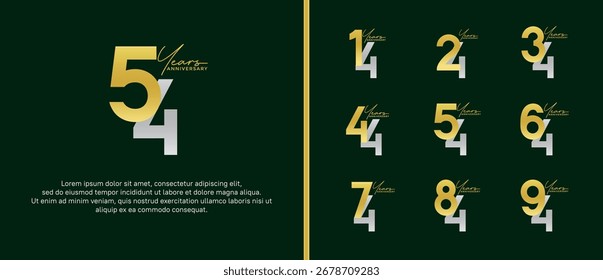 set of anniversary logo flat gold and silver color on green background for celebration moment