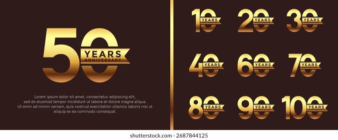 set of anniversary logo flat gold color on brown background for celebration moment