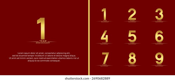 set of anniversary logo flat gold color on red background for celebration moment