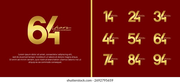 set of anniversary logo flat gold color on red background for celebration moment