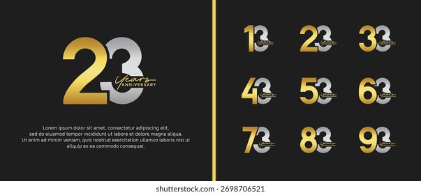 set of anniversary logo flat gold and silver color on black background for celebration moment