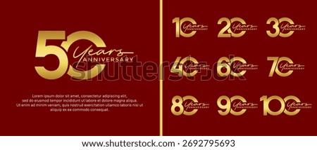 set of anniversary logo flat gold color on red background for celebration moment