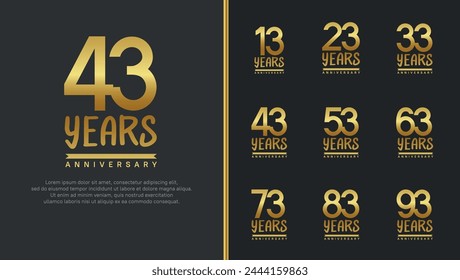 set of anniversary logo flat golden color number on black background for celebration