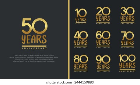 set of anniversary logo flat golden color number on black background for celebration