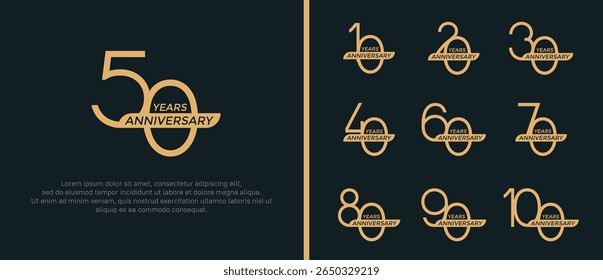 conjunto de aniversário logotipo plano cor dourada e fita em fundo preto para o momento de celebração