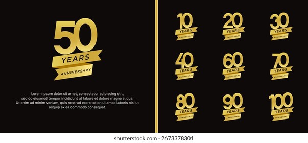 set of anniversary logo flat golden color on black background for celebration moment