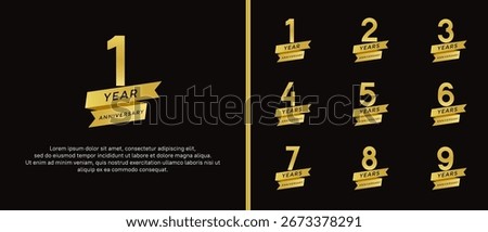 set of anniversary logo flat golden color on black background for celebration moment