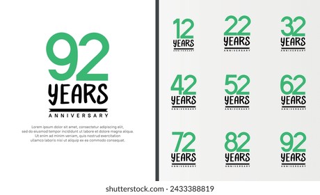 conjunto de logotipo de aniversario número de color verde plano y negro sobre fondo blanco para la celebración