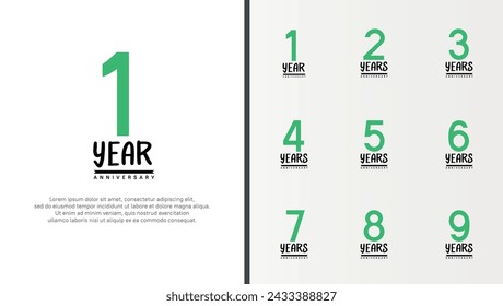 set of anniversary logo flat green color number and black on white background for celebration