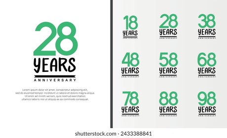 set of anniversary logo flat green color number and black on white background for celebration