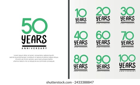 Set von Jubiläums-Logo-flache grüne Farbnummer und schwarz auf weißem Hintergrund für die Feier