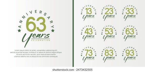 set of anniversary logo flat green color number and dark green text on white background for celebration