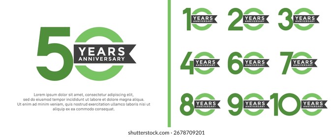 conjunto de aniversário logotipo liso cor verde no fundo branco para o momento de celebração