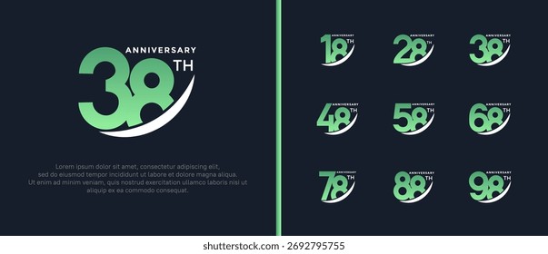 set of anniversary logo flat green color on black background for celebration moment