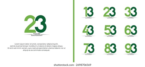 set of anniversary logo flat green color on white background for celebration moment