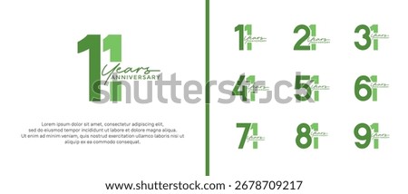 set of anniversary logo flat green color on white background for celebration moment
