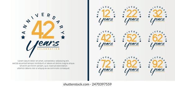 set of anniversary logo flat orange color number and black text on white background for celebration