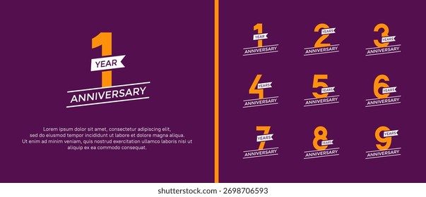 set of anniversary logo flat orange color on purple background for celebration moment
