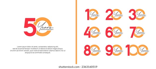 set of anniversary logo flat red and orange color on white background for celebration moment