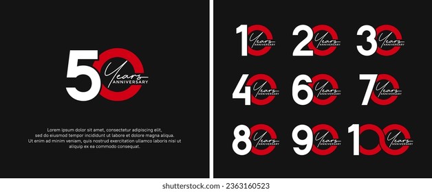 set of anniversary logo flat red and white color on black background for celebration moment