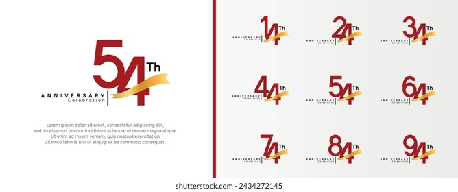 Set von Jubiläums-Logo-flache rote Farbnummer und goldenes Band auf weißem Hintergrund für die Feier