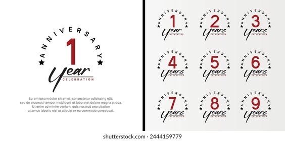 set of anniversary logo flat red color number and black text on white background for celebration