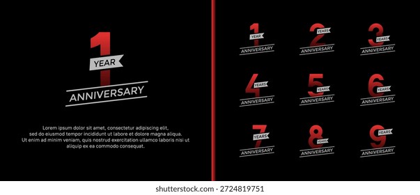 conjunto de aniversário logotipo plana cor vermelha no fundo preto para o momento de celebração