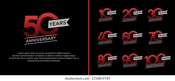 conjunto de aniversário logotipo plana cor vermelha no fundo preto para o momento de celebração