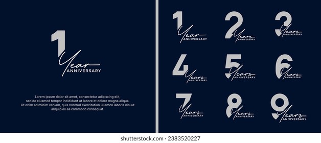 set of anniversary logo flat silver color on dark blue background for celebration moment