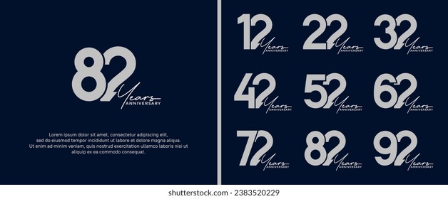 set of anniversary logo flat silver color on dark blue background for celebration moment