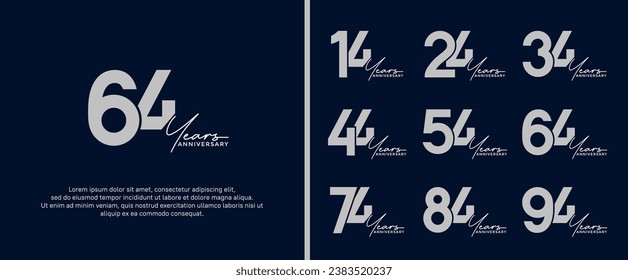 set of anniversary logo flat silver color on dark blue background for celebration moment