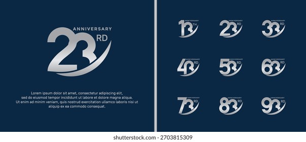 set of anniversary logo flat silver color on blue background for celebration moment