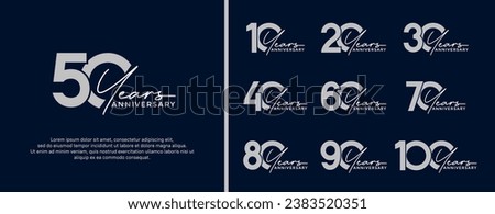 set of anniversary logo flat silver color on dark blue background for celebration moment