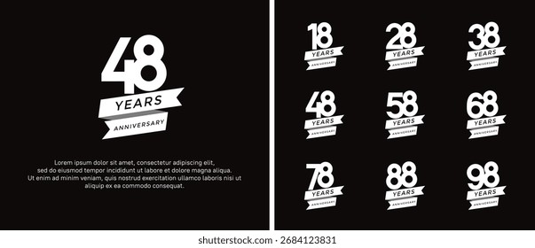 set of anniversary logo flat white color on black background for celebration moment