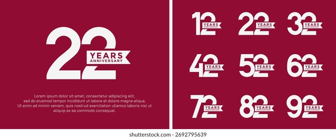 conjunto de aniversário logotipo plana cor branca no fundo vermelho para o momento de celebração