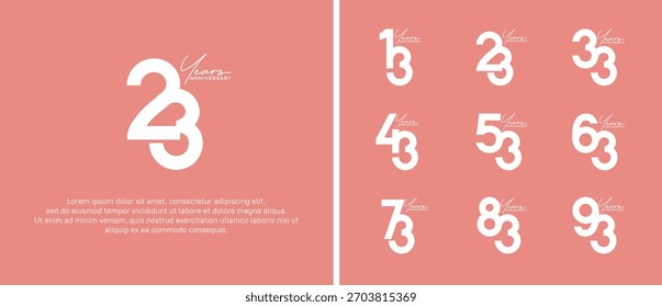 set of anniversary logo flat white color on pink background for celebration moment