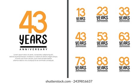 set of anniversary logo flat yellow color number and black on white background for celebration