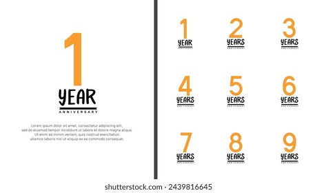 set of anniversary logo flat yellow color number and black on white background for celebration