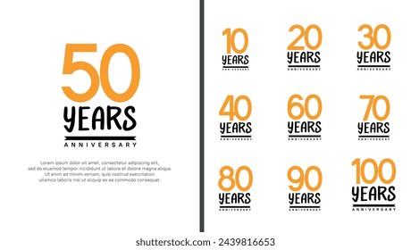 set of anniversary logo flat yellow color number and black on white background for celebration