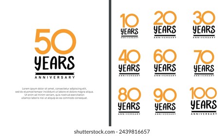 set of anniversary logo flat yellow color number and black on white background for celebration