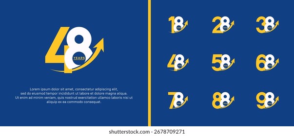 set of anniversary logo flat yellow and white color on blue background for celebration moment