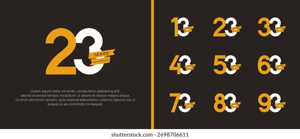 set of anniversary logo flat yellow and white color, yellow ribbon for celebration moment