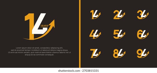 Set Jubiläums-Logo, flache gelbe und weiße Farbe auf braunem Hintergrund für Feierlichkeiten