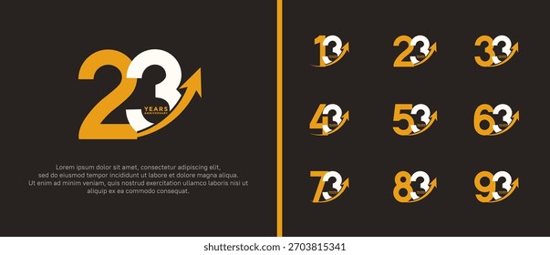 set of anniversary logo flat yellow and white color on brown background for celebration moment