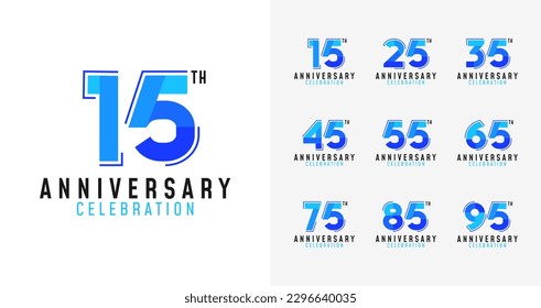 Set of anniversary logo with geometric shape. Birthday number for celebrate moment. Technology and digital concept celebration year vector template