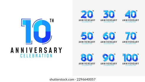 Set of anniversary logo with geometric shape. Birthday number for celebrate moment. Technology and digital concept celebration year vector template