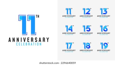 Set of anniversary logo with geometric shape. Birthday number for celebrate moment. Technology and digital concept celebration year vector template